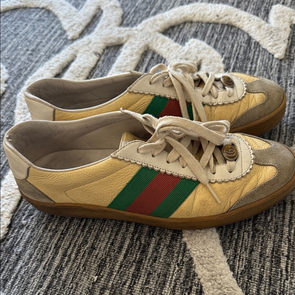 Gucci Yellow Sneakers with Green and Red Stripes